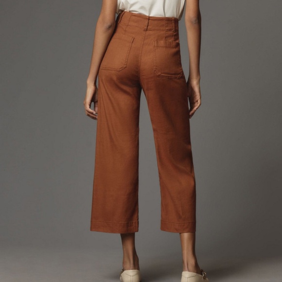 Maeve Anthropologie Colette Linen Cropped Pants Women’s 29 Brown Wide Leg Boho - Picture 2 of 10